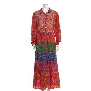 Farm Rio Pink Long Sleeve Maxi Dress Mixed Border Prints SIZE M